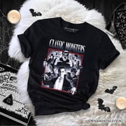 Classic Monsters Black and White T-Shirt, Retro Vintage Horror Tee