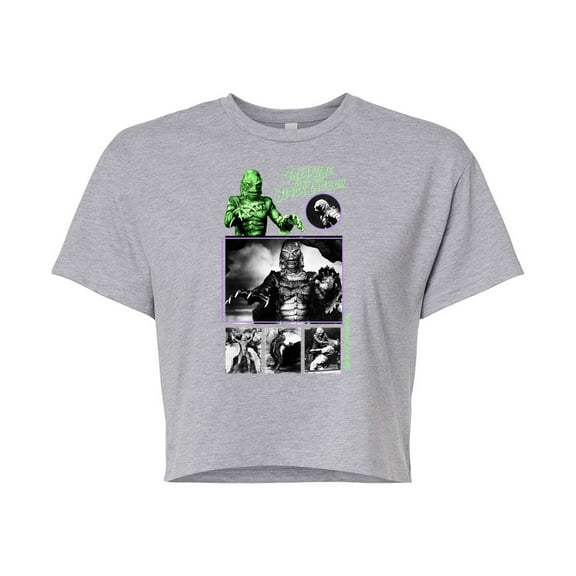 Classic Monsters - Creature From The Black Lagoon - Swim At Own Risk - Black and White Photos - Juniors Cropped Cotton Blend T-Shirt