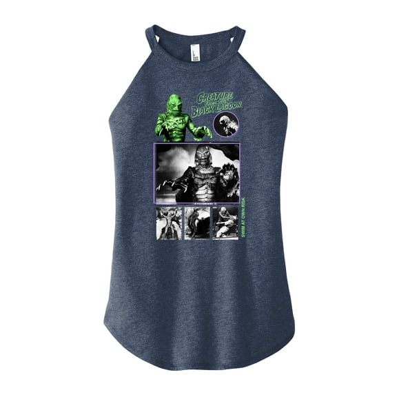 Classic Monsters - Creature From The Black Lagoon - Swim At Own Risk - Black and White Photos - Juniors High Neck Tank Top