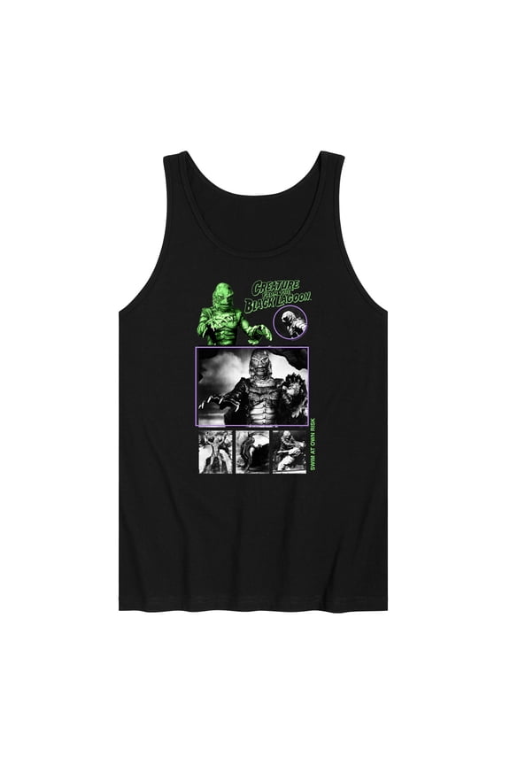 Classic Monsters - Creature From The Black Lagoon - Swim At Own Risk - Black and White Photos - Men's Jersey Tank Top