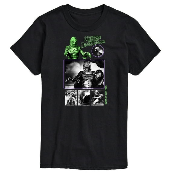 Classic Monsters - Creature From The Black Lagoon - Swim At Own Risk - Black and White Photos - Men's Short Sleeve Graphic T-Shirt
