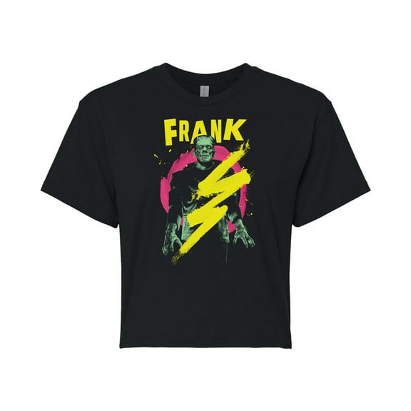 Classic Monsters - Frankenstein - Frank - Retro Style Lightening Bolt - Juniors Cropped Cotton Blend T-Shirt