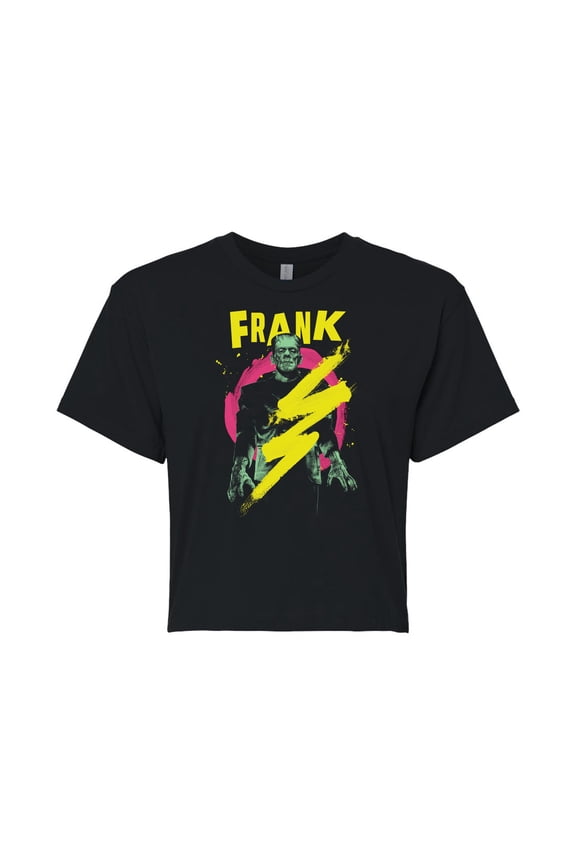 Classic Monsters - Frankenstein - Frank - Retro Style Lightening Bolt - Juniors Cropped Cotton Blend T-Shirt