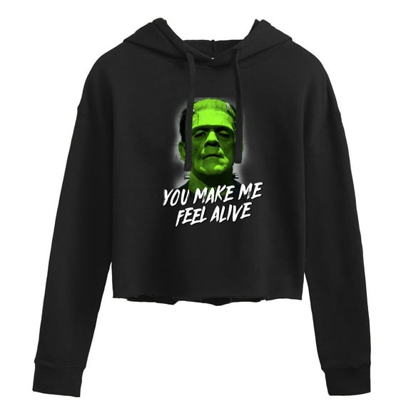 Classic Monsters - Frankenstein - You Make Me Feel Alive - Juniors Cropped Pullover Hoodie