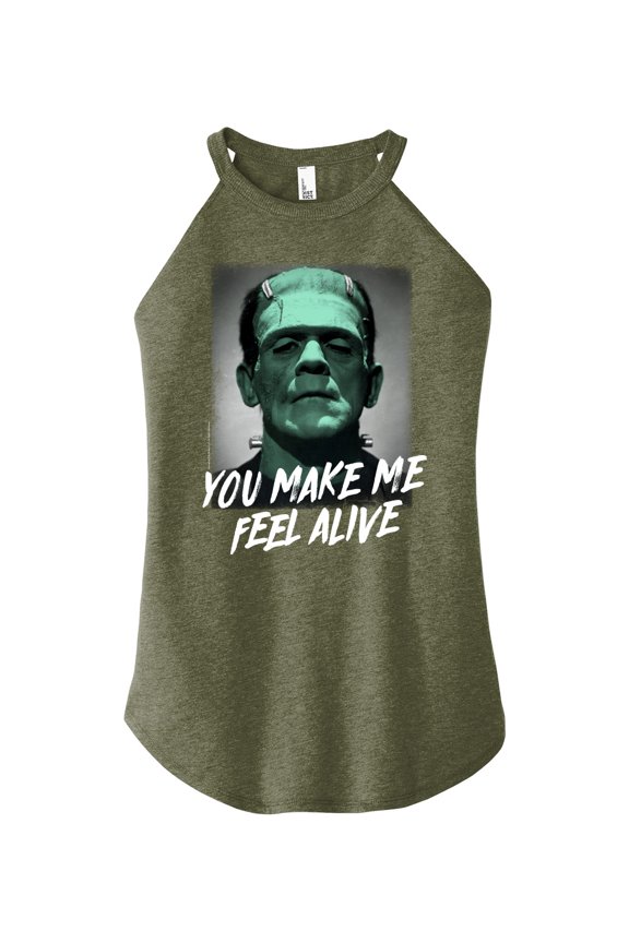 Classic Monsters - Frankenstein - You Make Me Feel Alive - Shaded - Juniors High Neck Tank Top