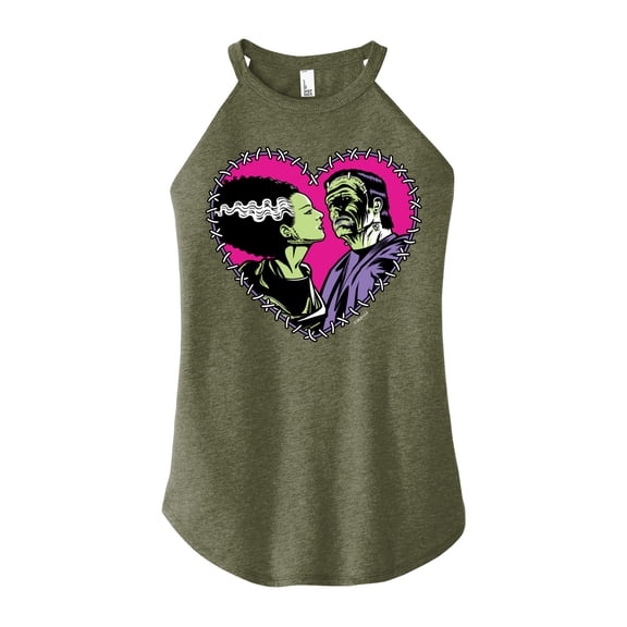 Classic Monsters - Frankenstein and Bride - Stitched Heart - Love At First Sight - Juniors High Neck Tank Top