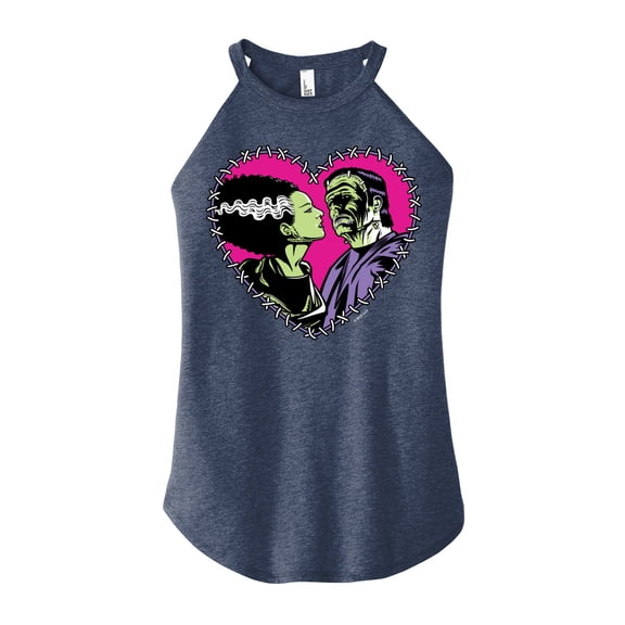 Classic Monsters - Frankenstein and Bride - Stitched Heart - Love At First Sight - Juniors High Neck Tank Top
