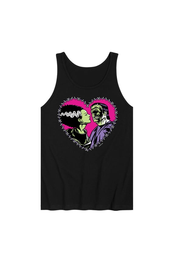 Classic Monsters - Frankenstein and Bride - Stitched Heart - Love At First Sight - Men's Jersey Tank Top