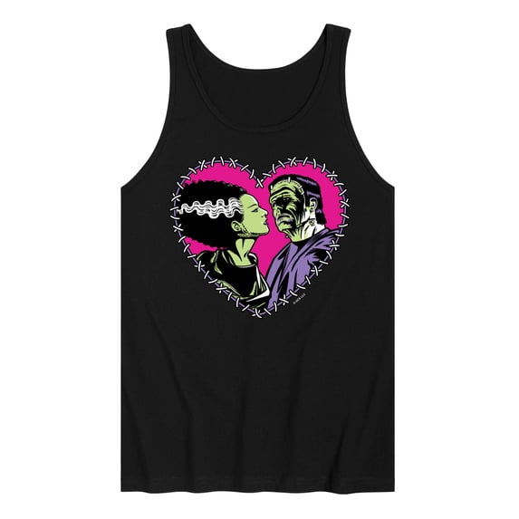 Classic Monsters - Frankenstein and Bride - Stitched Heart - Love At First Sight - Men's Jersey Tank Top