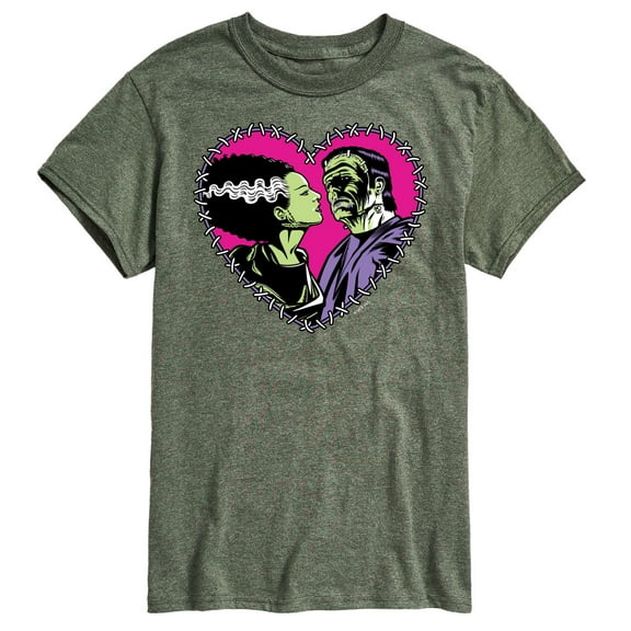 Classic Monsters - Frankenstein and Bride - Stitched Heart - Love At First Sight - Men's Short Sleeve Graphic T-Shirt