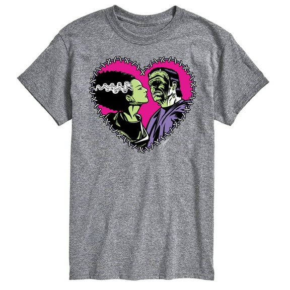 Classic Monsters - Frankenstein and Bride - Stitched Heart - Love At First Sight - Men's Short Sleeve Graphic T-Shirt
