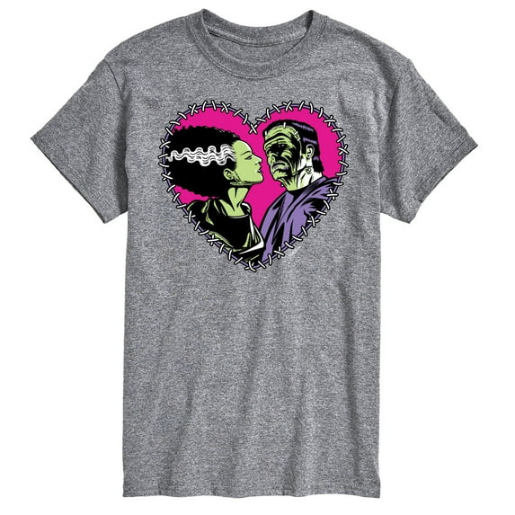 Classic Monsters - Frankenstein and Bride - Stitched Heart - Love At First Sight - Men's Short Sleeve Graphic T-Shirt