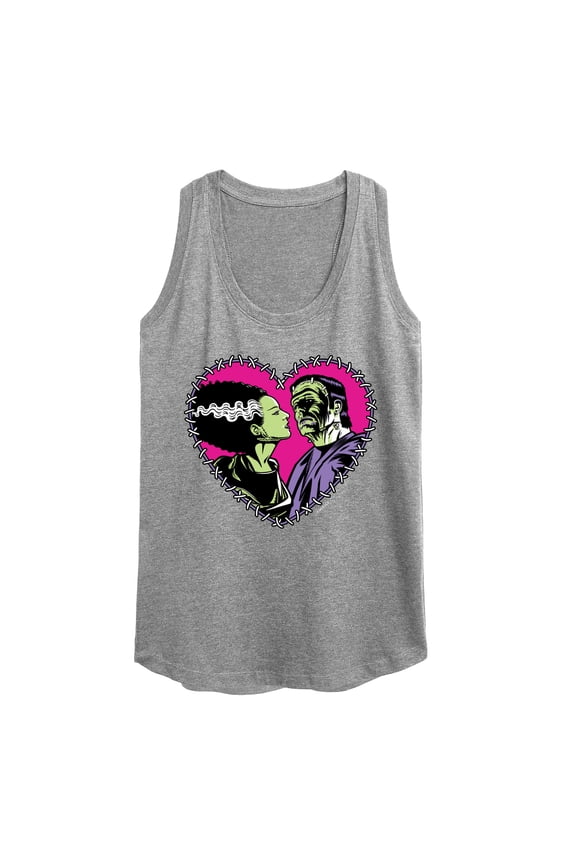Classic Monsters - Frankenstein and Bride - Stitched Heart - Love At First Sight - Women's Racerback Tank Top