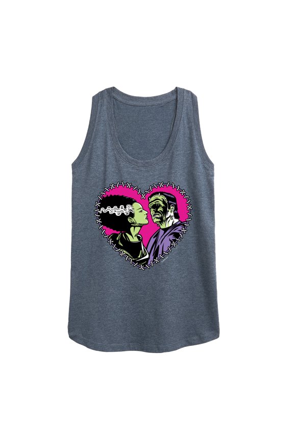 Classic Monsters - Frankenstein and Bride - Stitched Heart - Love At First Sight - Women's Racerback Tank Top
