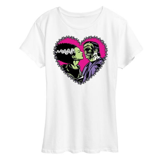 Classic Monsters - Frankenstein and Bride - Stitched Heart - Love At First Sight - Women's Short Sleeve Graphic T-Shirt