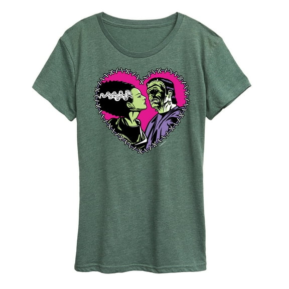 Classic Monsters - Frankenstein and Bride - Stitched Heart - Love At First Sight - Women's Short Sleeve Graphic T-Shirt