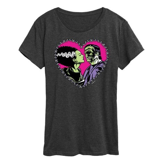 Classic Monsters - Frankenstein and Bride - Stitched Heart - Love At First Sight - Women's Short Sleeve Graphic T-Shirt