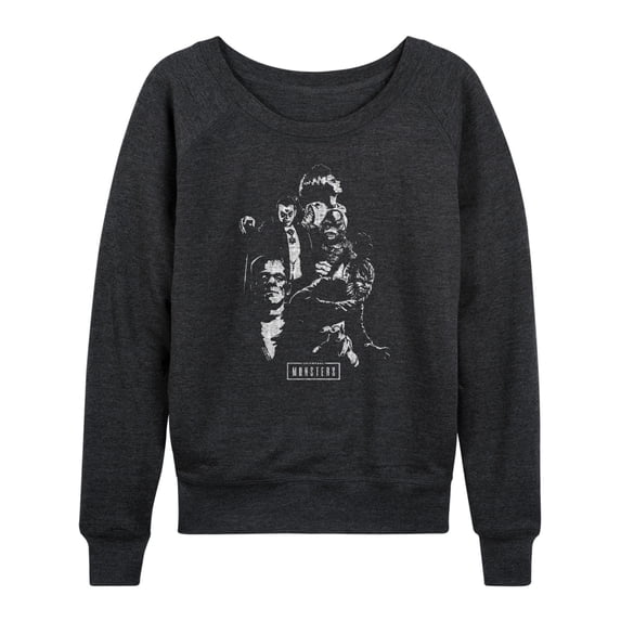 Universal - Monster Collage Lightweight French Terry Wide Neck Long Sleeve Graphic Shirt