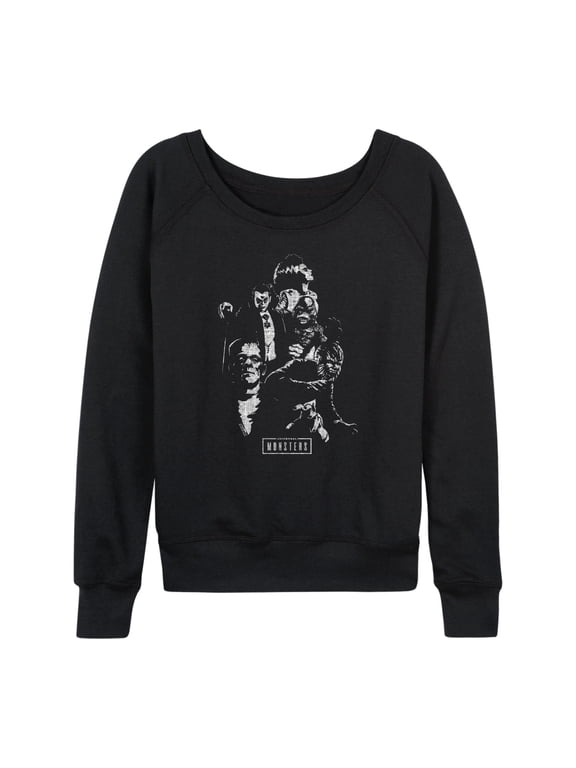 - Monster Collage Women's Lightweight French Terry Wide Neck Long Sleeve Graphic Shirt