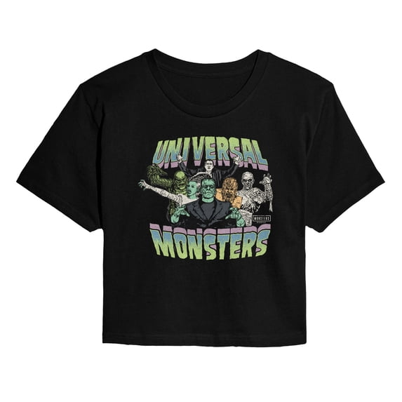 Classic Monsters - Monsters Collage - Juniors Cropped Short Sleeve Graphic T-Shirt