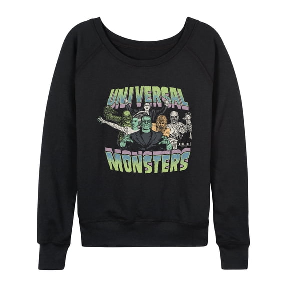 Universal - Monsters Collage Lightweight French Terry Wide Neck Long Sleeve Graphic Shirt