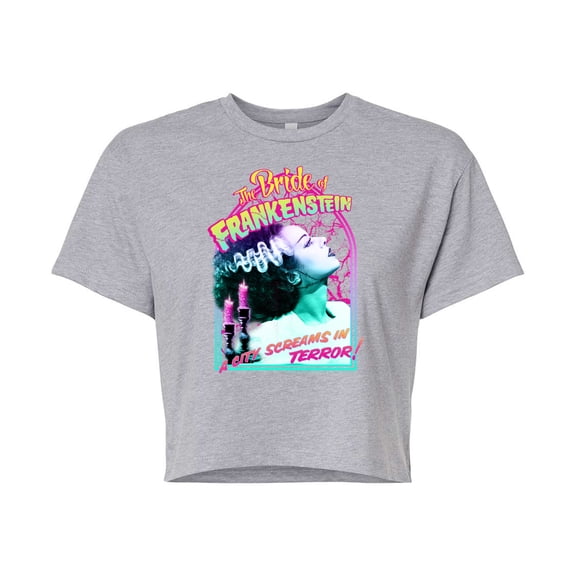 Classic Monsters - The Bride of Frankenstein - A City Screams in Terror - Juniors Cropped Cotton Blend T-Shirt