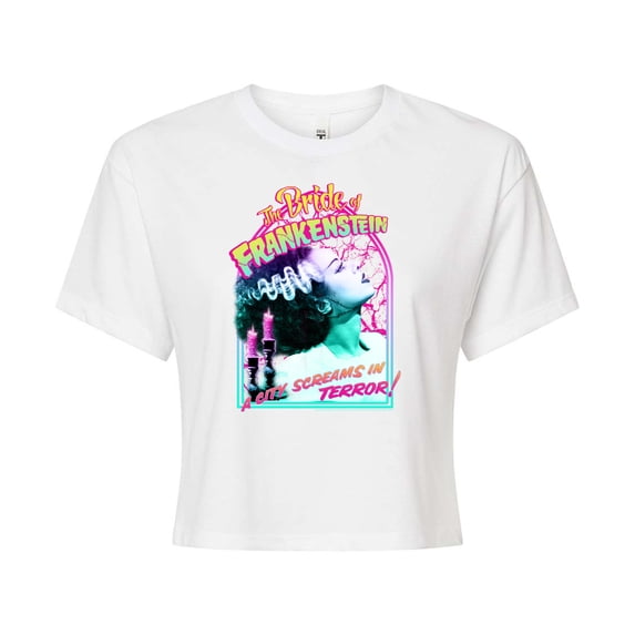 Classic Monsters - The Bride of Frankenstein - A City Screams in Terror - Juniors Cropped Cotton Blend T-Shirt