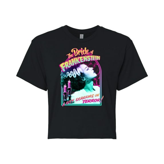 Classic Monsters - The Bride of Frankenstein - A City Screams in Terror - Juniors Cropped Cotton Blend T-Shirt