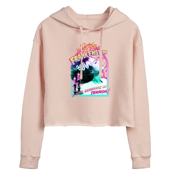 Classic Monsters - The Bride of Frankenstein - A City Screams in Terror - Juniors Cropped Pullover Hoodie