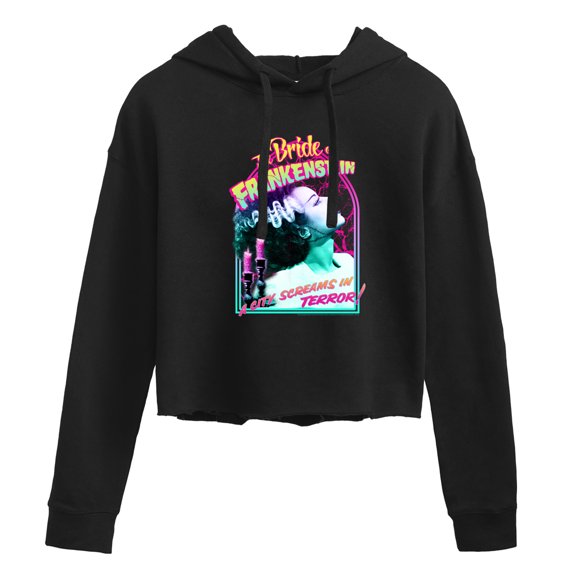 Classic Monsters - The Bride of Frankenstein - A City Screams in Terror - Juniors Cropped Pullover Hoodie