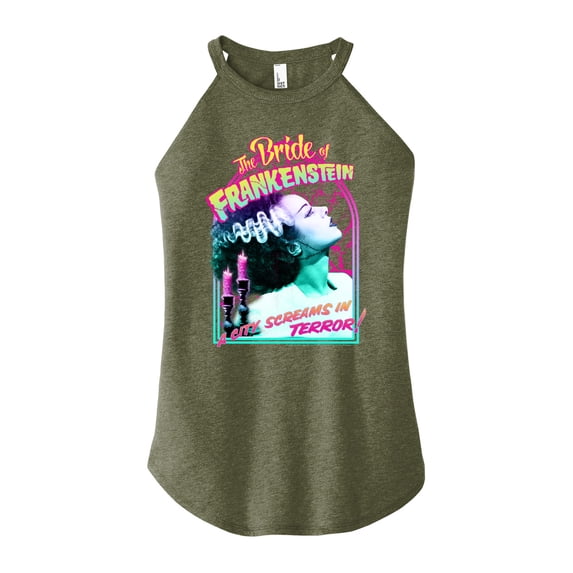 Classic Monsters - The Bride of Frankenstein - A City Screams in Terror - Juniors High Neck Tank Top