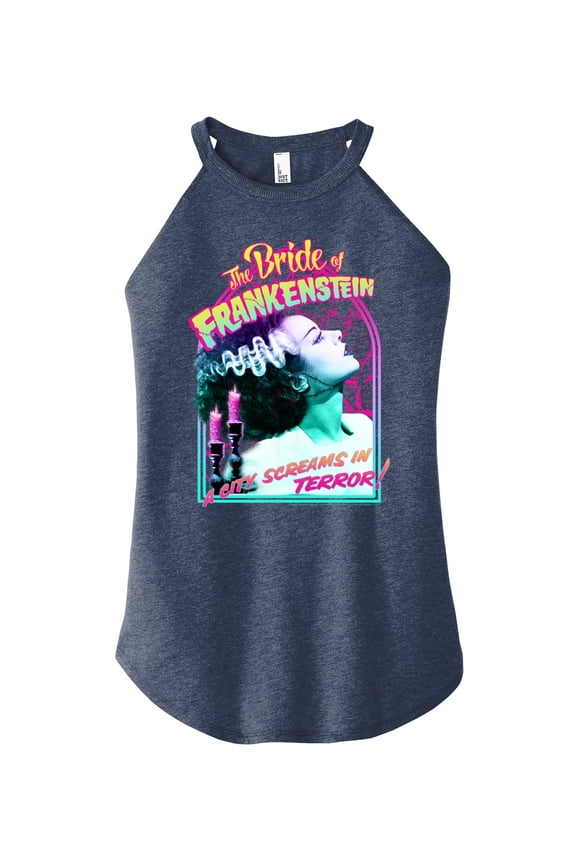 Classic Monsters - The Bride of Frankenstein - A City Screams in Terror - Juniors High Neck Tank Top