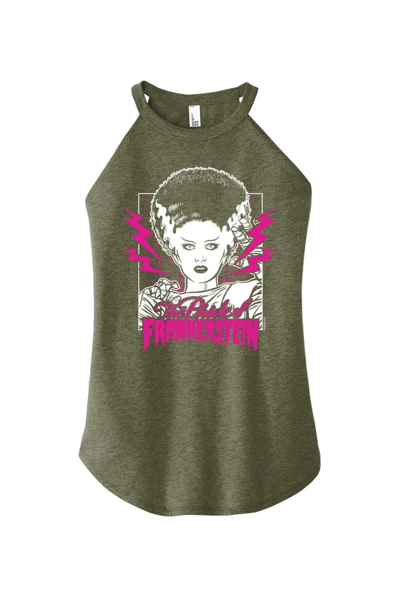 Classic Monsters - The Bride of Frankenstein - Neon Pink Thunder Bolts - Juniors High Neck Tank Top
