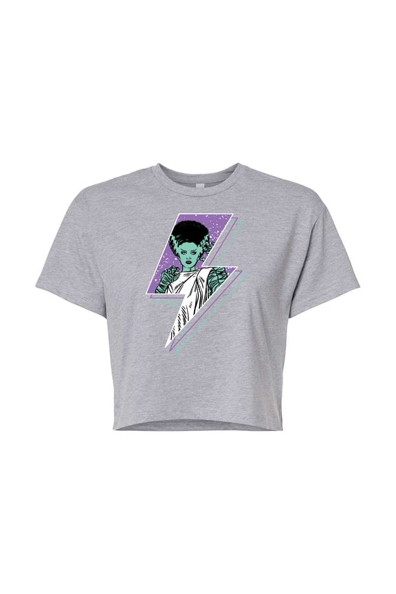 Classic Monsters - The Bride of Frankenstein - Retro Style Lightening Bolt - Comic Style - Juniors Cropped Cotton Blend T-Shirt