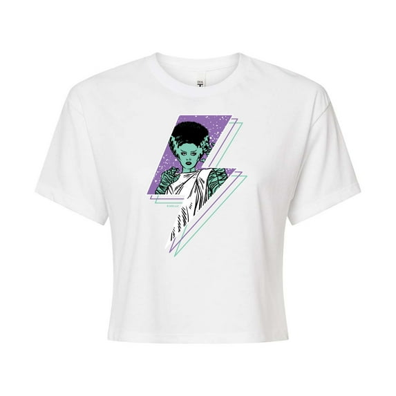 Classic Monsters - The Bride of Frankenstein - Retro Style Lightening Bolt - Comic Style - Juniors Cropped Cotton Blend T-Shirt