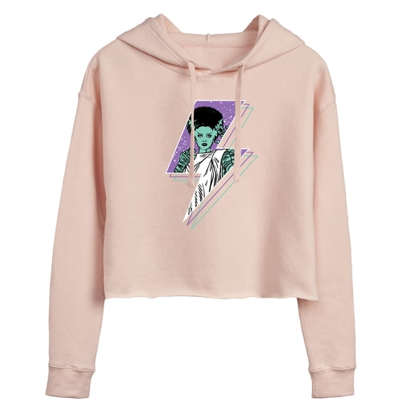 Classic Monsters - The Bride of Frankenstein - Retro Style Lightening Bolt - Comic Style - Juniors Cropped Pullover Hoodie