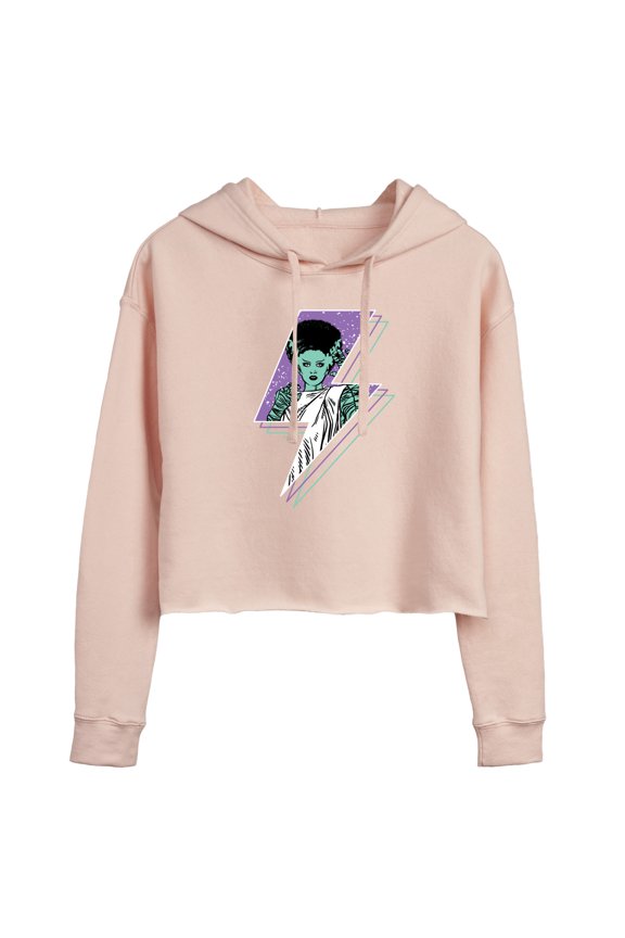 Classic Monsters - The Bride of Frankenstein - Retro Style Lightening Bolt - Comic Style - Juniors Cropped Pullover Hoodie