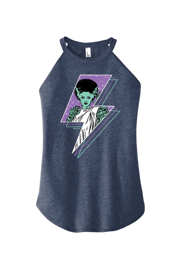 Classic Monsters - The Bride of Frankenstein - Retro Style Lightening Bolt - Comic Style - Juniors High Neck Tank Top