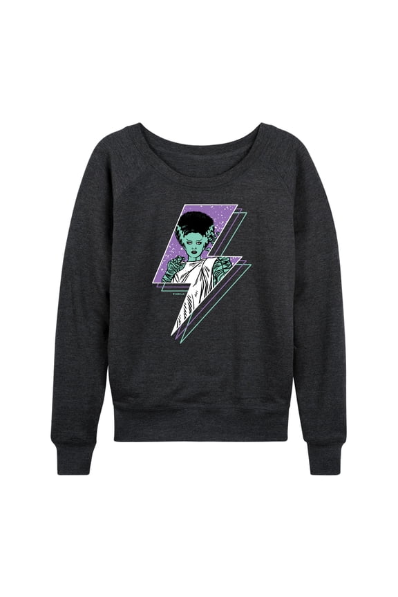 Classic Monsters - Bride of Frankenstein Retro Lightening Bolt Comic - Women's Lightweight French Terry Long Sleeve Shirt