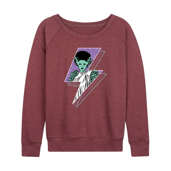 Classic Monsters - Bride of Frankenstein Retro Lightening Bolt Comic - Women's Lightweight French Terry Long Sleeve Shirt