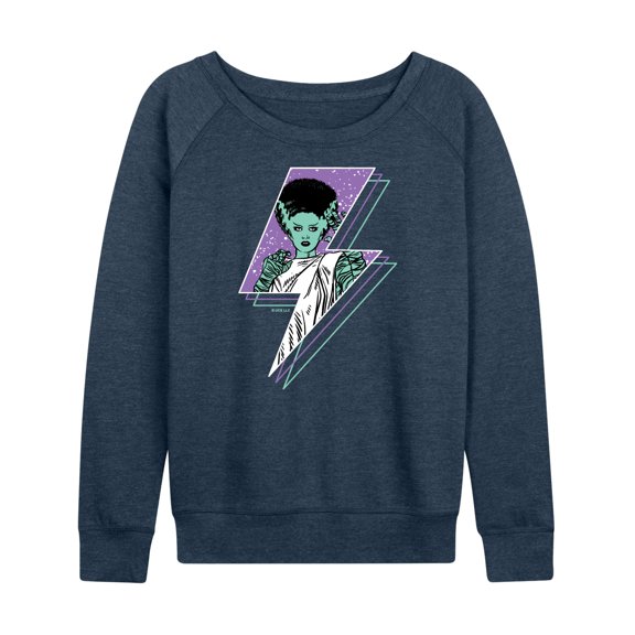 Classic Monsters - Bride of Frankenstein Retro Lightening Bolt Comic - Women's Lightweight French Terry Long Sleeve Shirt