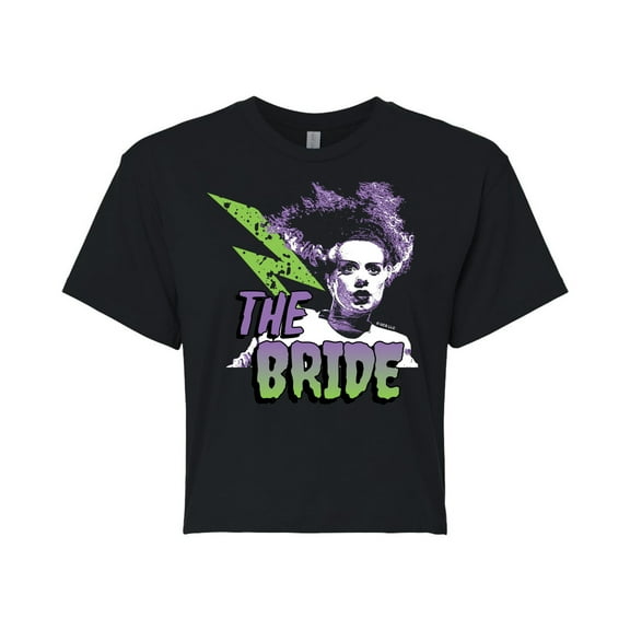 Classic Monsters - The Bride of Frankenstein - Retro Style Lightening Bolt - Juniors Cropped Cotton Blend T-Shirt