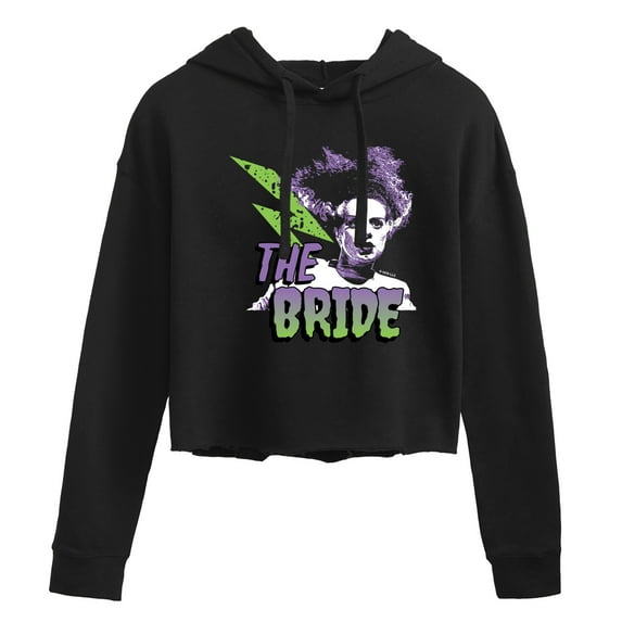 Classic Monsters - The Bride of Frankenstein - Retro Style Lightening Bolt - Juniors Cropped Pullover Hoodie