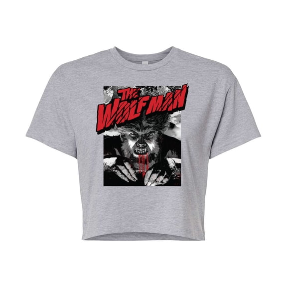 Classic Monsters - The Wolf Man - Black and White Movie Cover - Juniors Cropped Cotton Blend T-Shirt