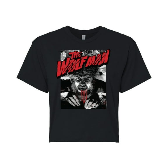 Classic Monsters - The Wolf Man - Black and White Movie Cover - Juniors Cropped Cotton Blend T-Shirt