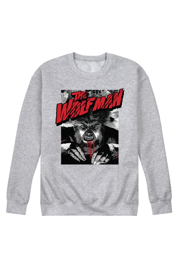 Classic Monsters - The Wolf Man - Black and White Movie Cover - Men's Crew Neck Fleece Pullover