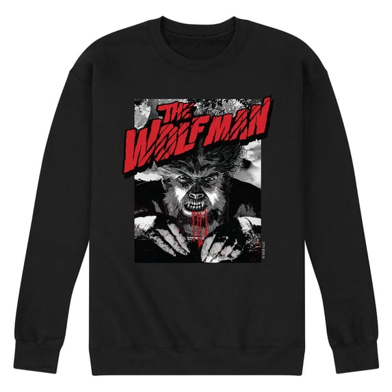 Classic Monsters - The Wolf Man - Black and White Movie Cover - Men's Crew Neck Fleece Pullover