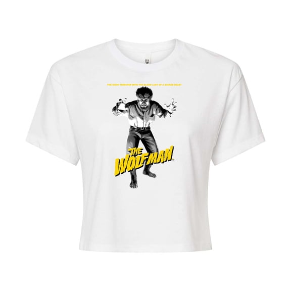 Classic Monsters - The Wolf Man - The Night Monster with The Blood Lust of a Savage Beast - Juniors Cropped Cotton Blend T-Shirt