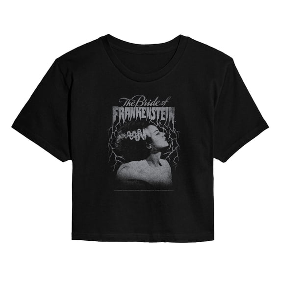 Classic Monsters - Tonal Bride Of Frankenstein - Juniors Cropped Short Sleeve Graphic T-Shirt