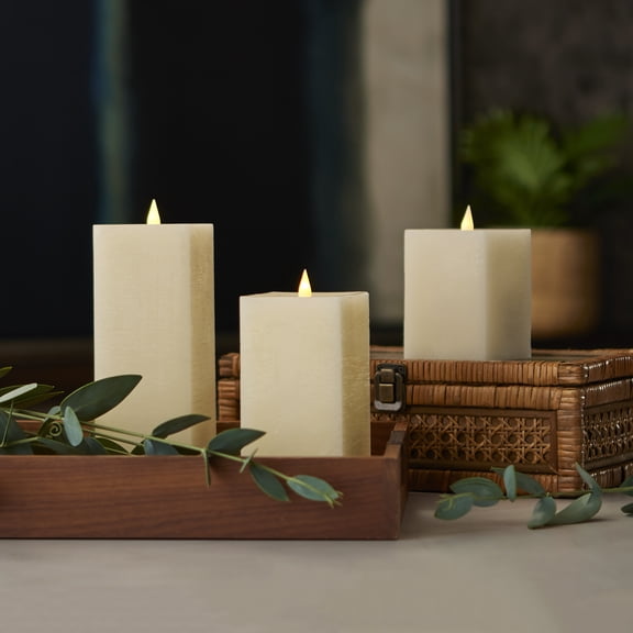 Classic Motion Flameless Square Candle 3pc Set - 3x5, 3x7, 3x9 Ivory